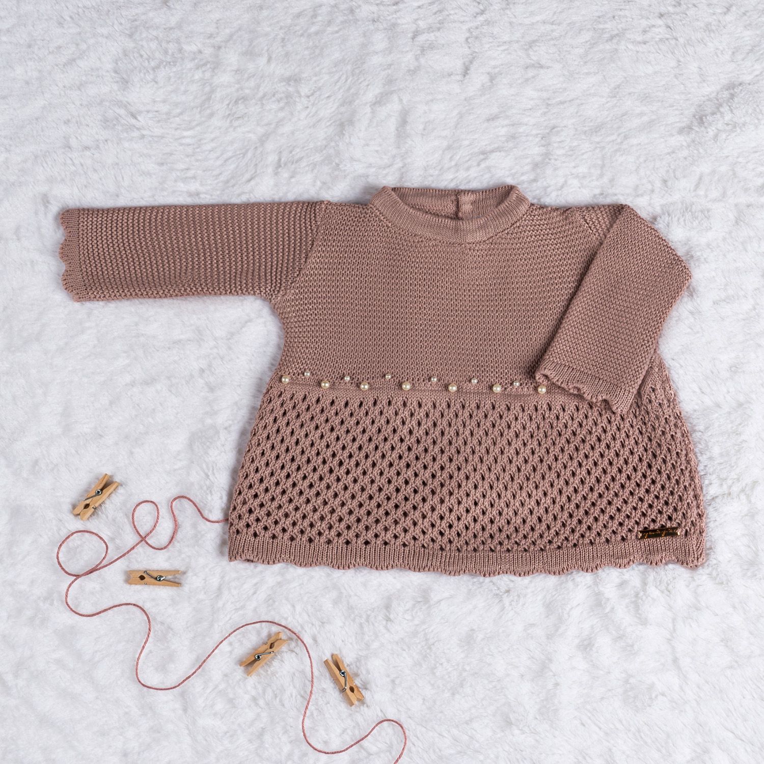 Saída Maternidade Tricot Vestido com Pérolas Vermelho 02 Peças