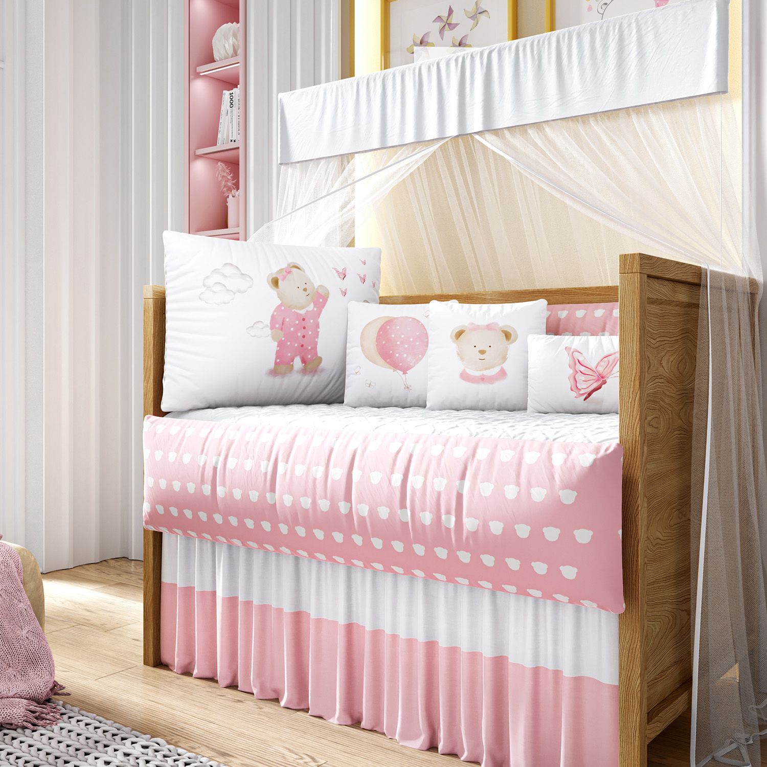 Kit Berço Ursinha de Pijama Rosa