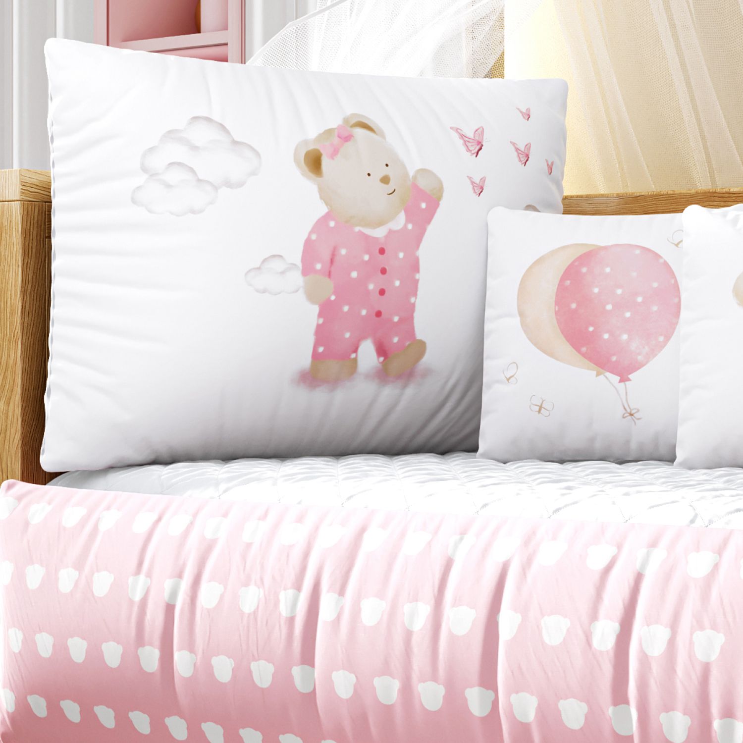 Kit Berço Ursinha de Pijama Rosa