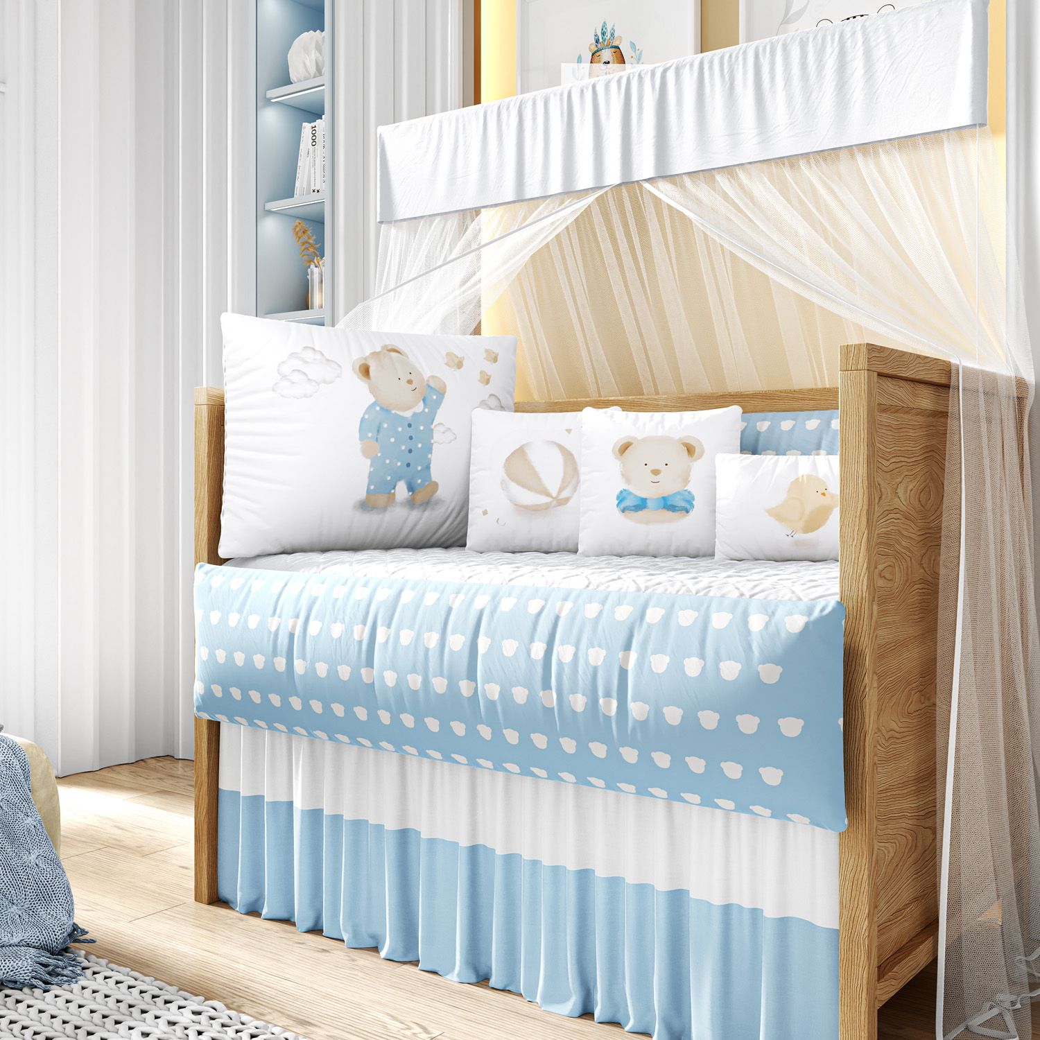 Kit Berço Ursinho de Pijama Azul