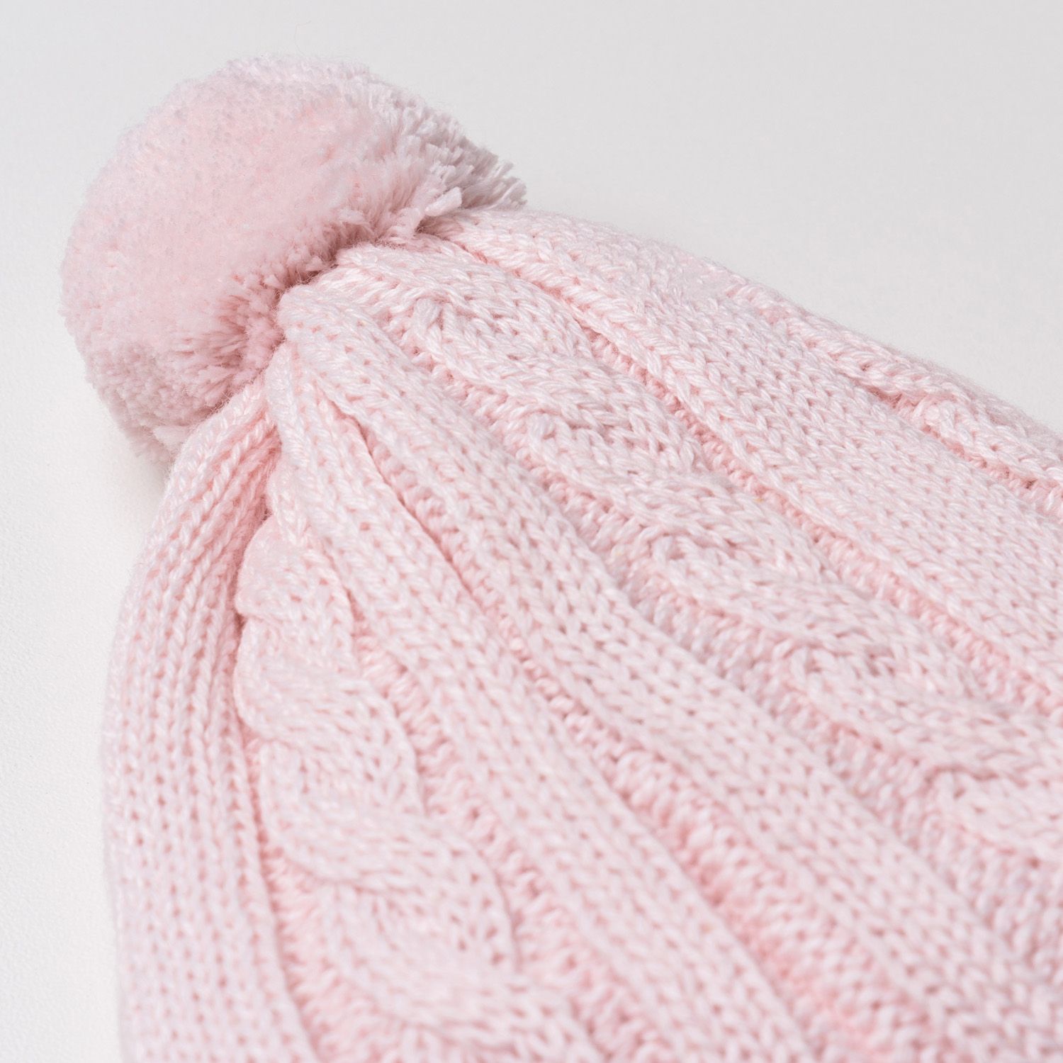 Touca para Bebê Tricot Trança Pompom Rosa Tam M