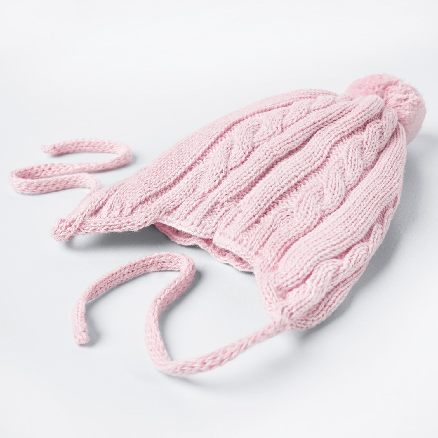 Touca para Bebê Tricot Trança Pompom Rosa Tam M