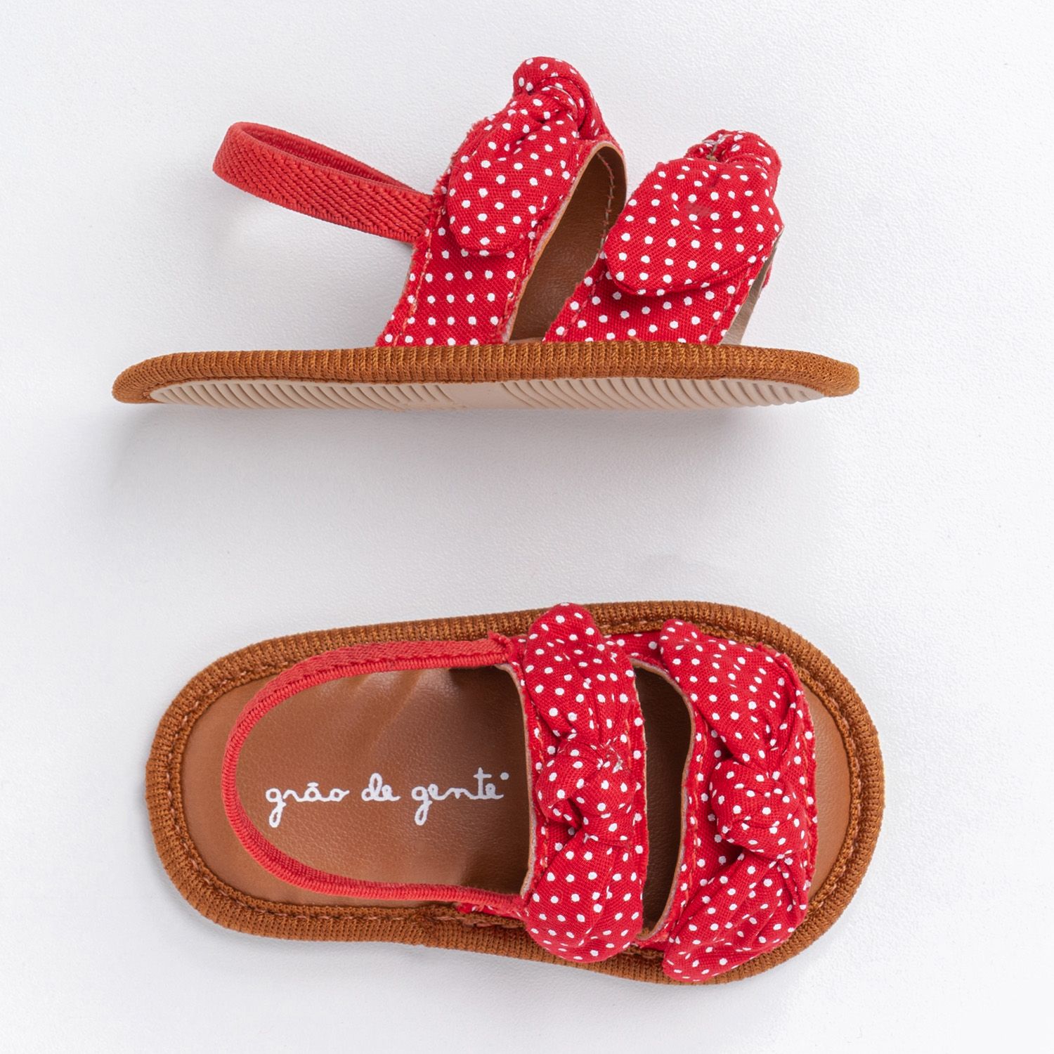 Sandália de Bebê com Faixa de Cabelo Nózinho Poá Vermelho Tam 18