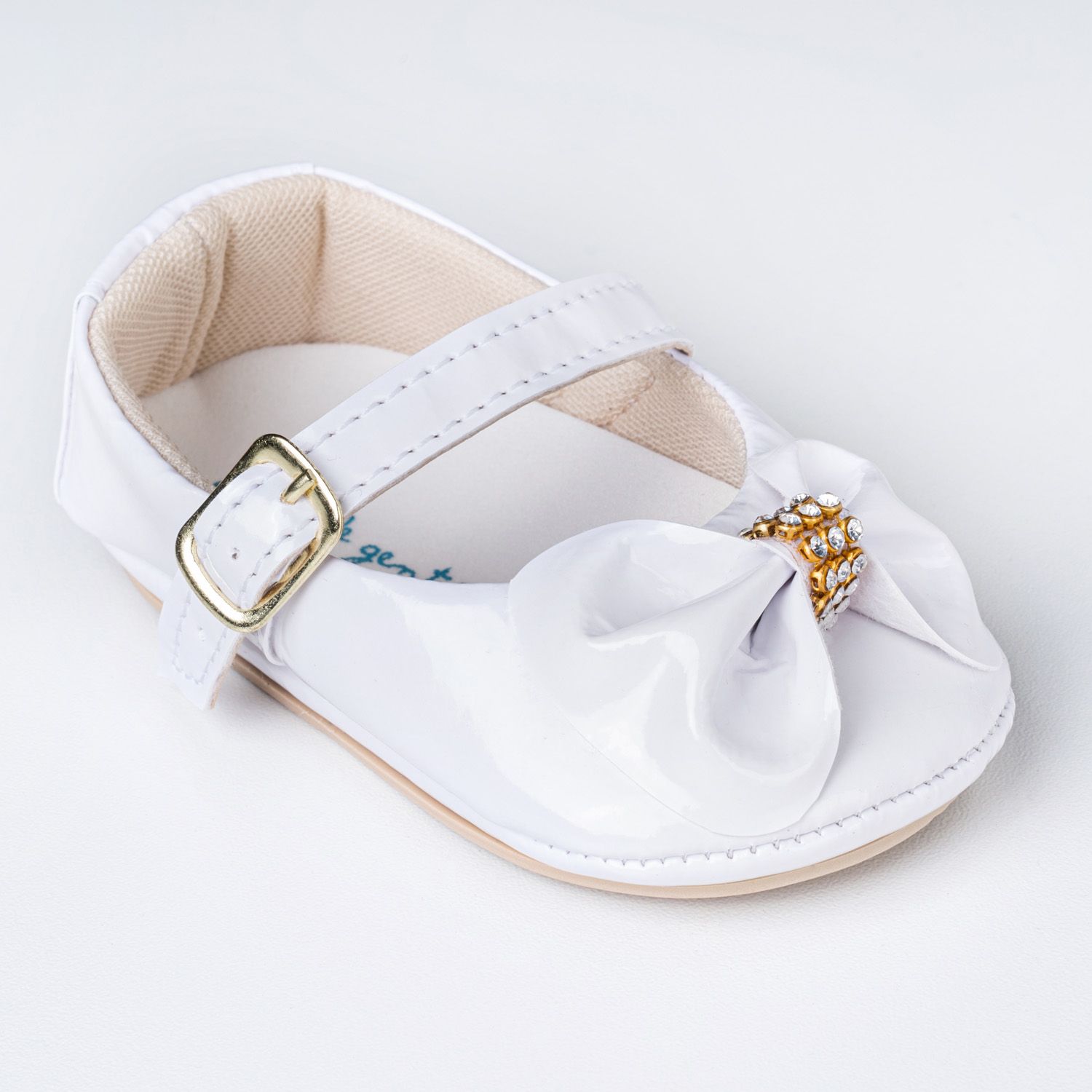 Sapatinho de Bebê Dorothy Laço e Strass Verniz Rosa Tam 17