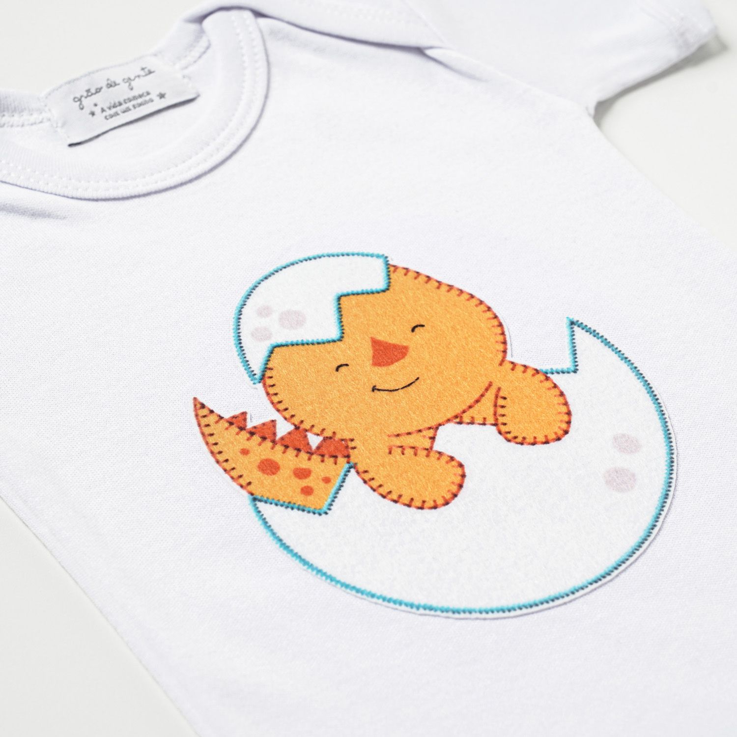 Body Manga Curta Amiguinho Dino Bebê Tam P