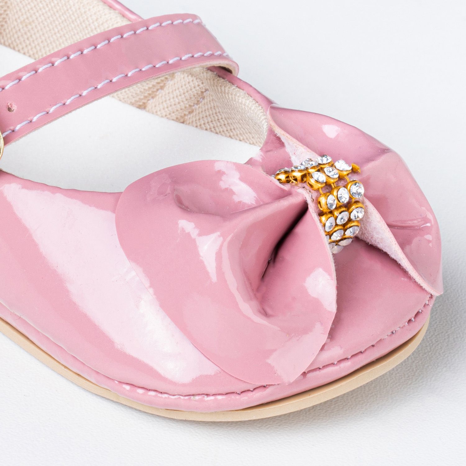 Sapatinho de Bebê Dorothy Laço e Strass Verniz Rosa Tam 17