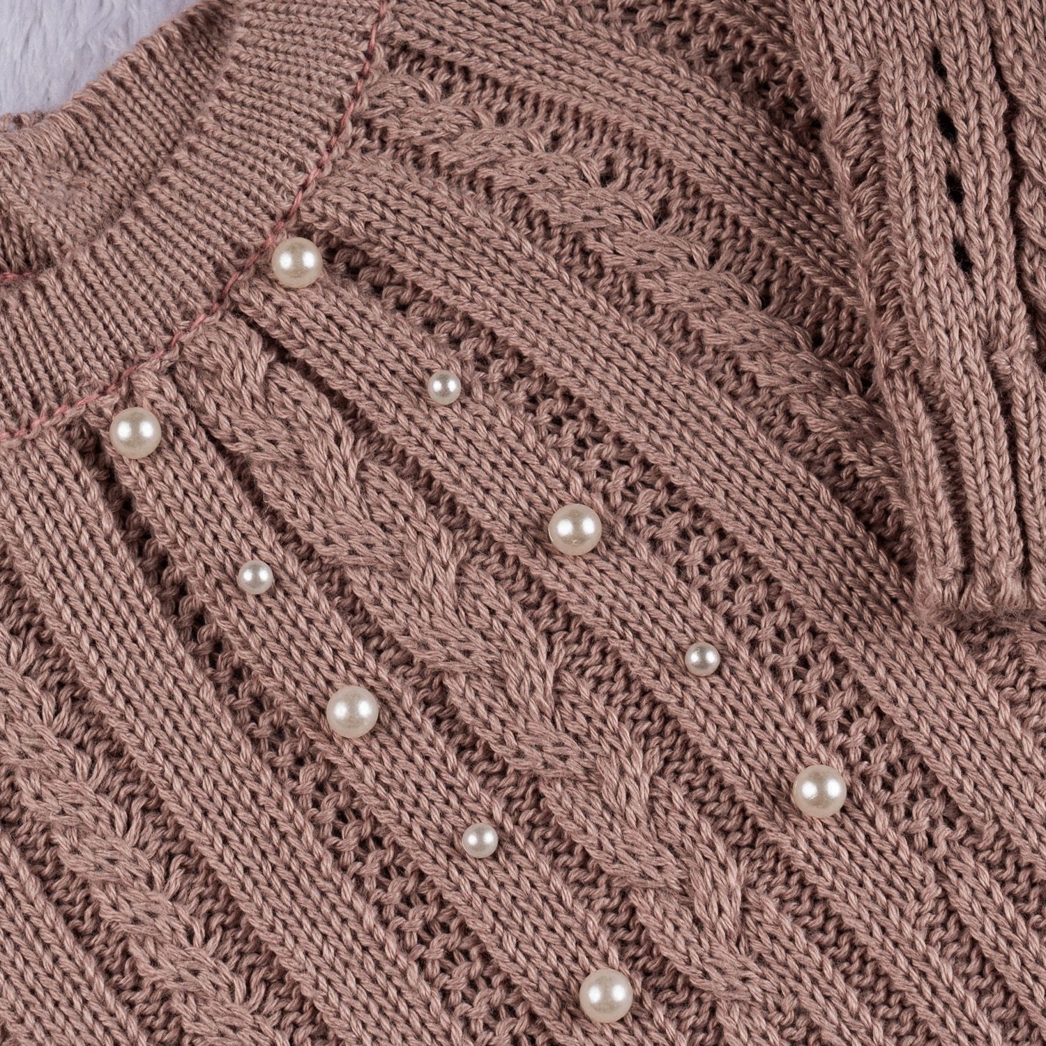 Saída Maternidade Tricot Trança e Pérola Vermelho 02 Peças