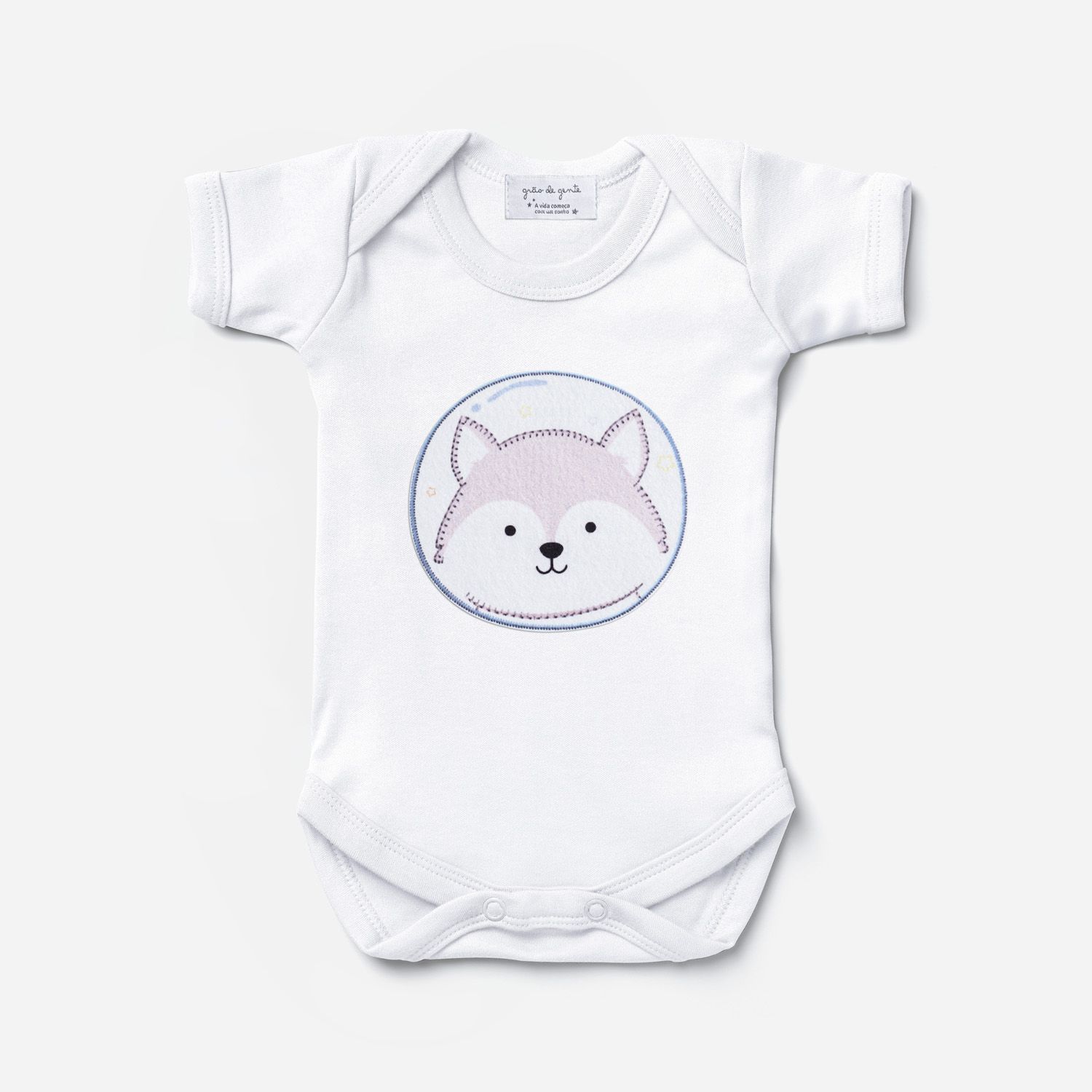 Body Manga Curta Lobinho Astronauta Tam P