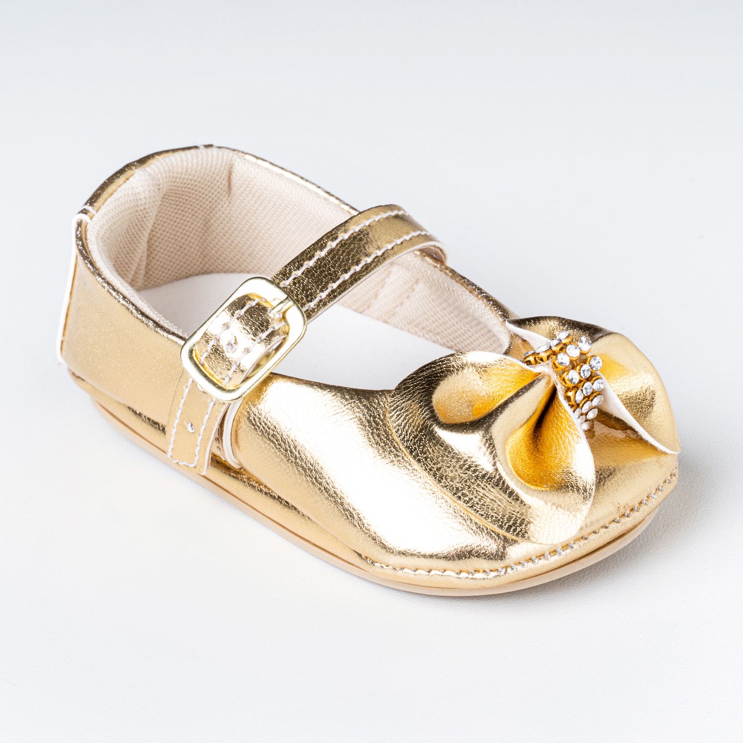 Sapatinho de Bebê Dorothy Laço e Strass Verniz Rosa Tam 17