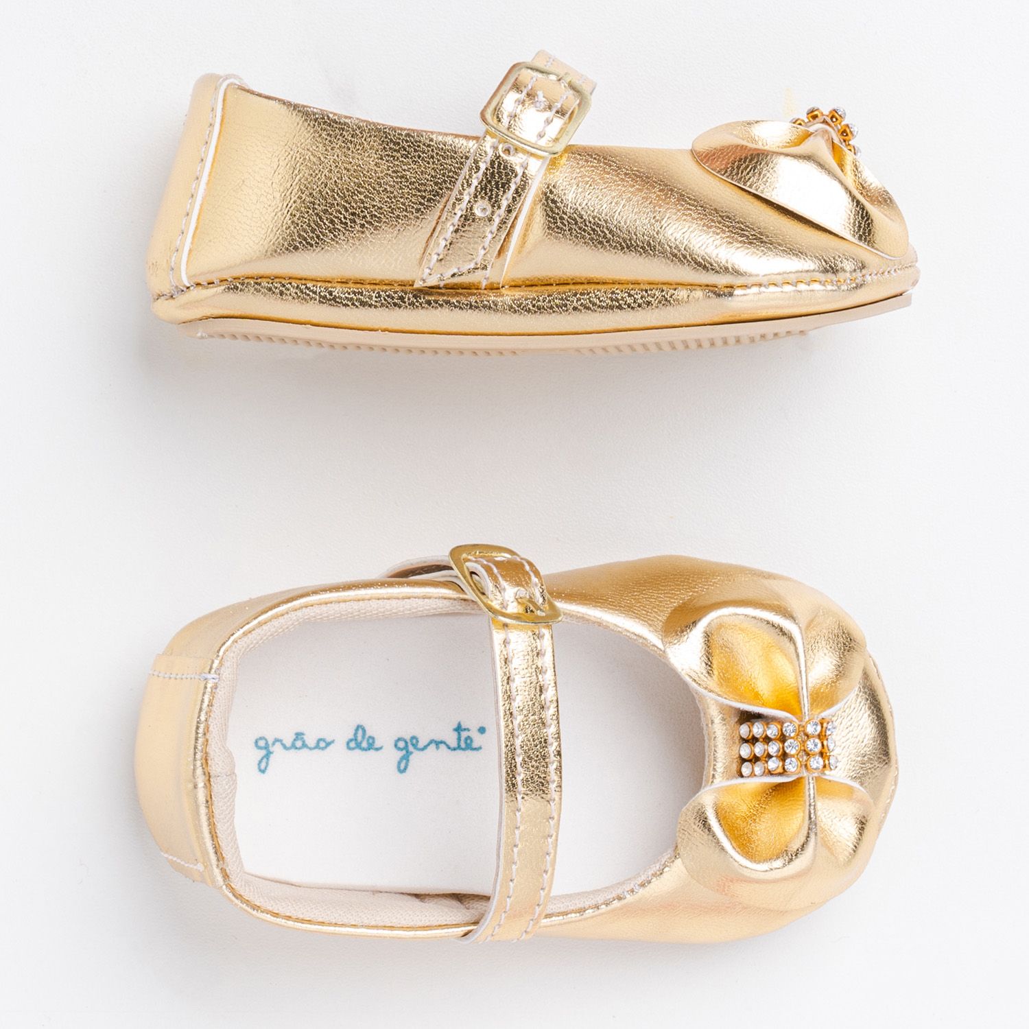 Sapatinho de Bebê Dorothy Laço e Strass Verniz Rosa Tam 17