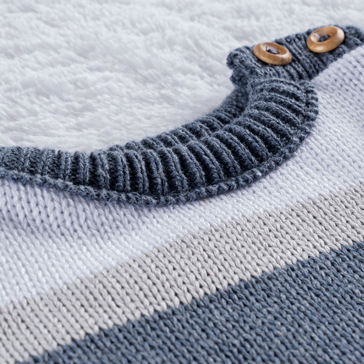 Saída Maternidade Tricot Casaquinho Listrado Azul Jeans 03 Peças