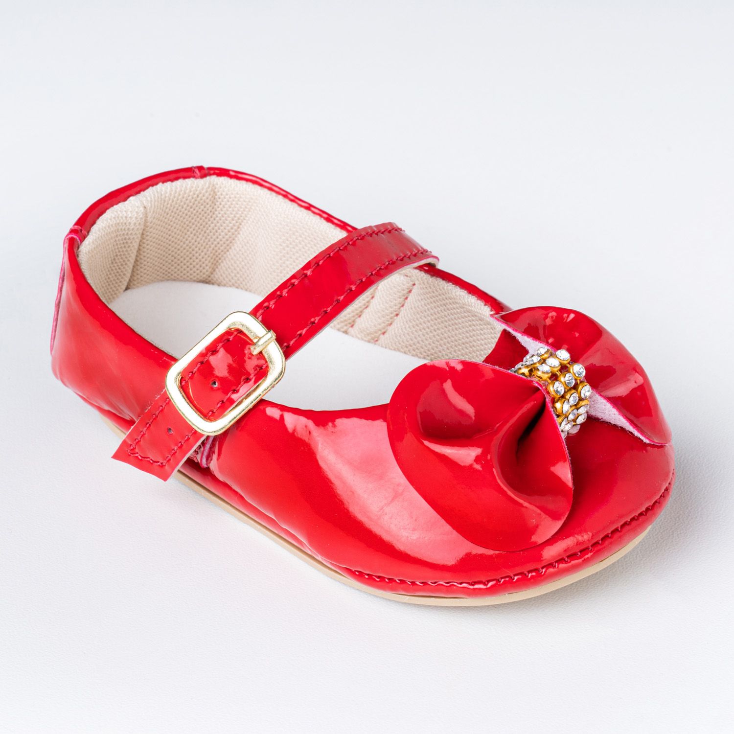 Sapatinho de Bebê Dorothy Laço e Strass Verniz Rosa Tam 17