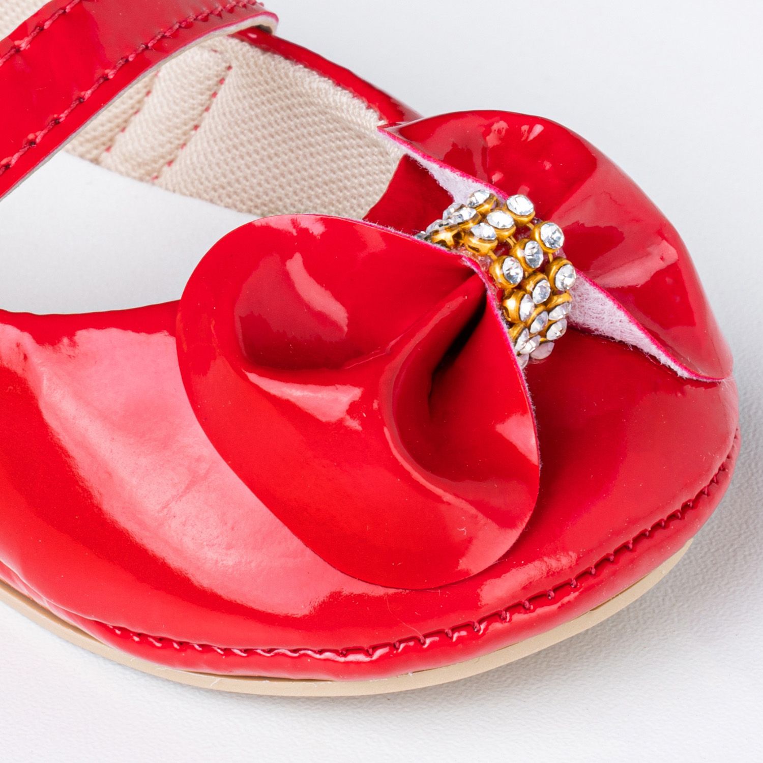 Sapatinho de Bebê Dorothy Laço e Strass Verniz Rosa Tam 17