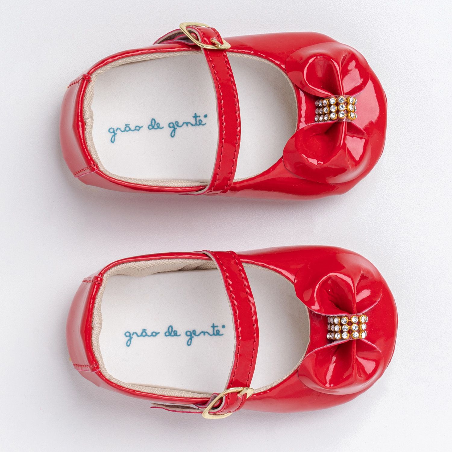 Sapatinho de Bebê Dorothy Laço e Strass Verniz Rosa Tam 17