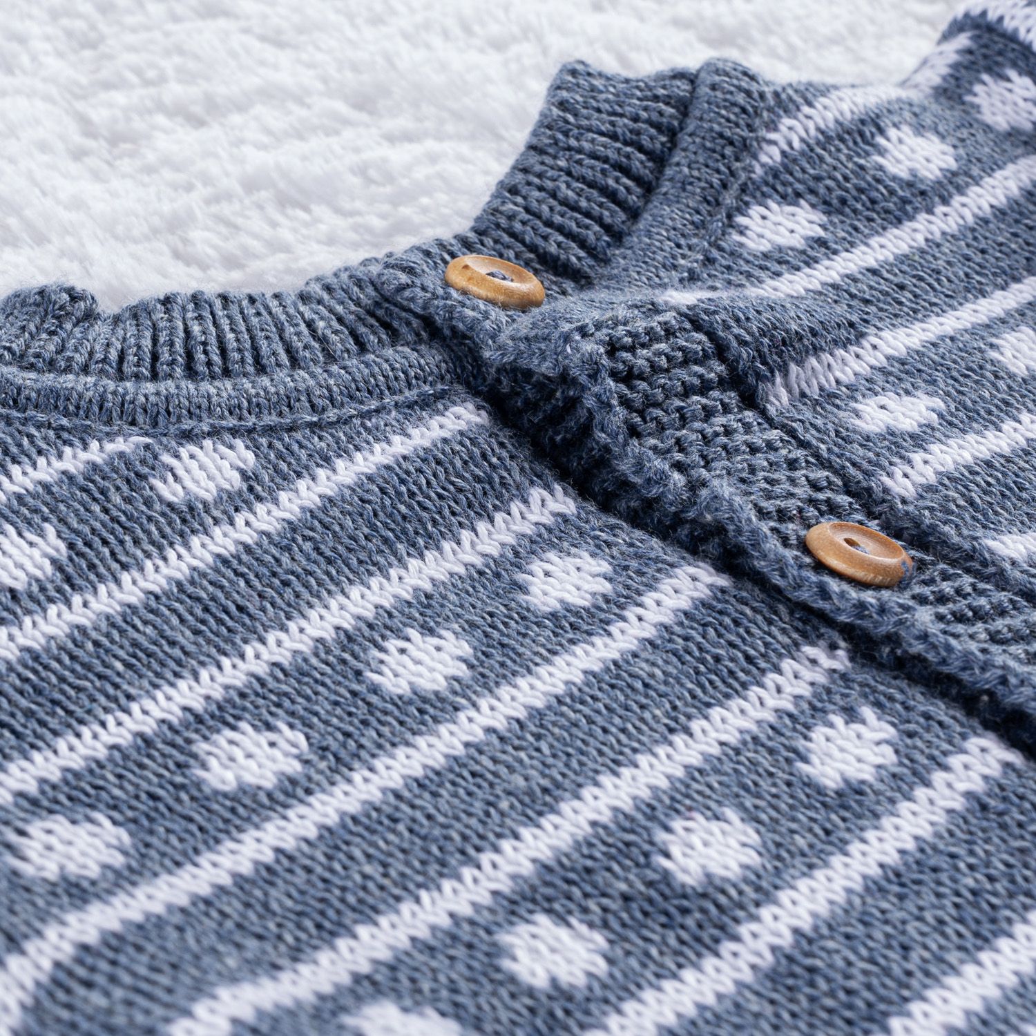 Saída Maternidade Tricot Clássico Poá Azul 03 Peças