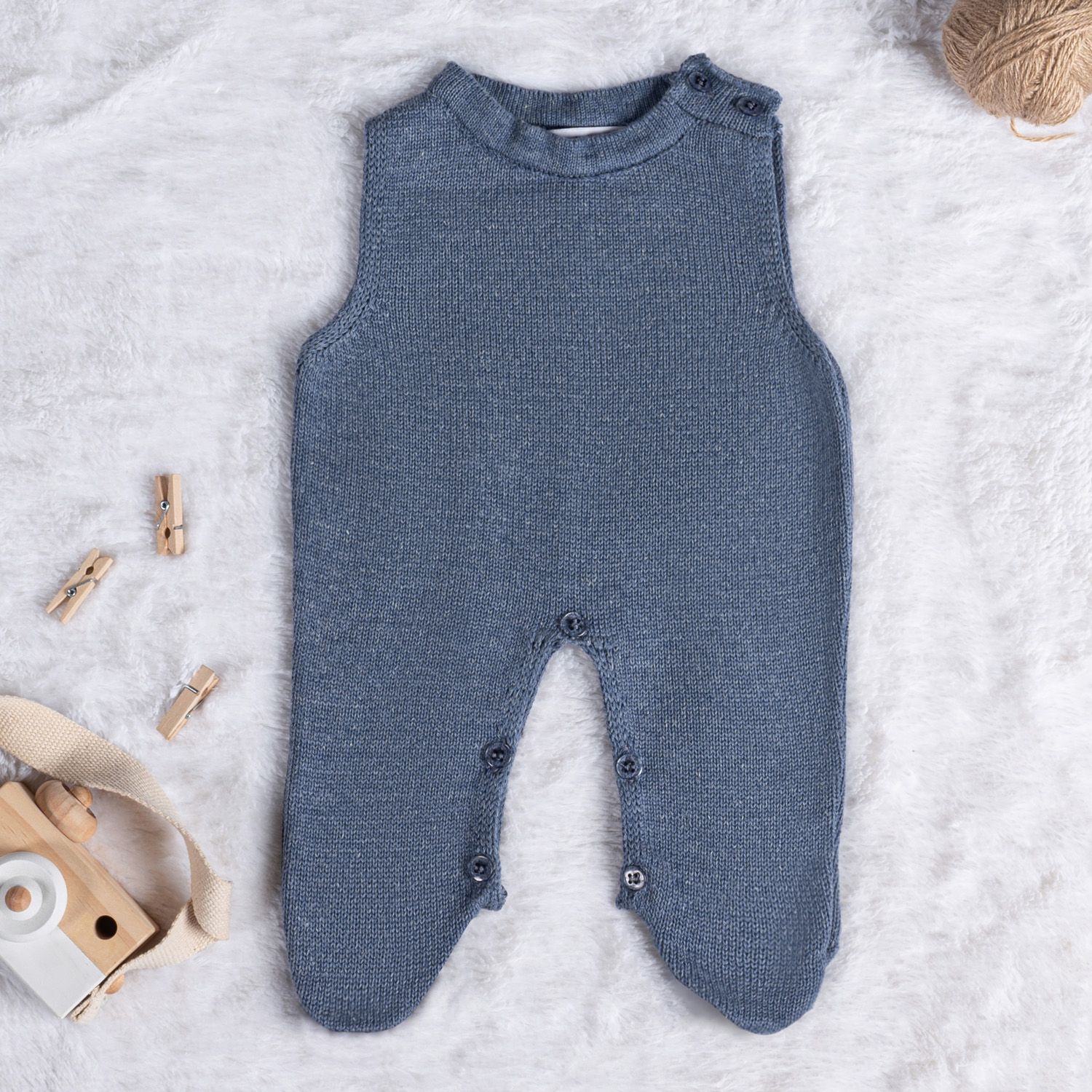 Saída Maternidade Tricot Clássico Poá Azul 03 Peças