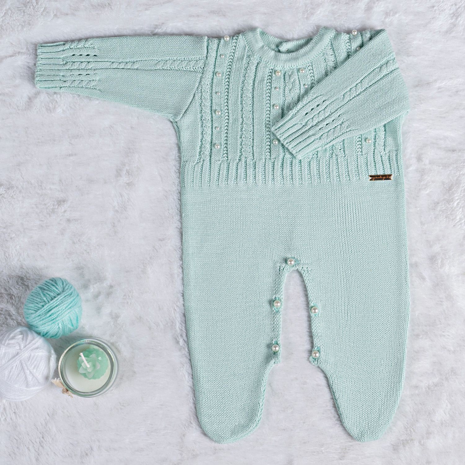 Saída Maternidade Tricot Trança e Pérola Vermelho 02 Peças