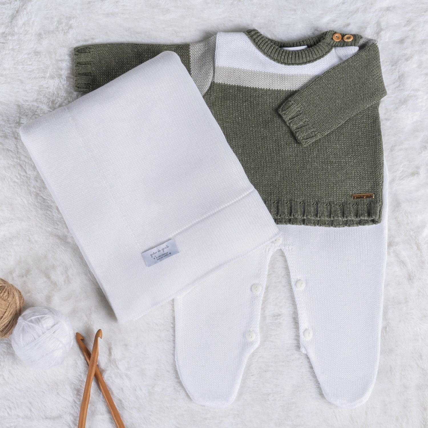 Saída Maternidade Tricot Casaquinho Listrado Azul Jeans 03 Peças