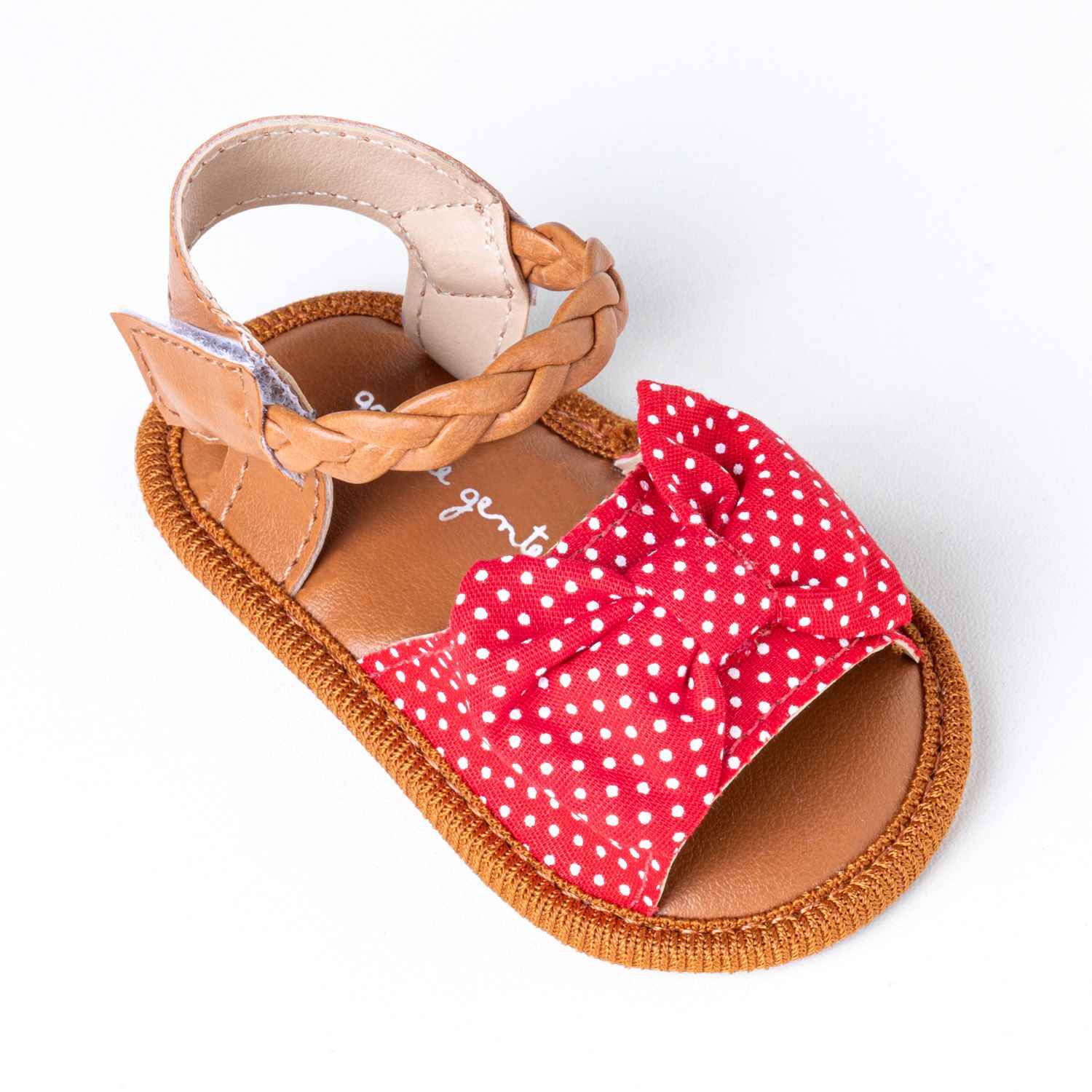 Sandália de Bebê com Faixa de Cabelo Maxi Lacinho Poá Vermelho Tam 15