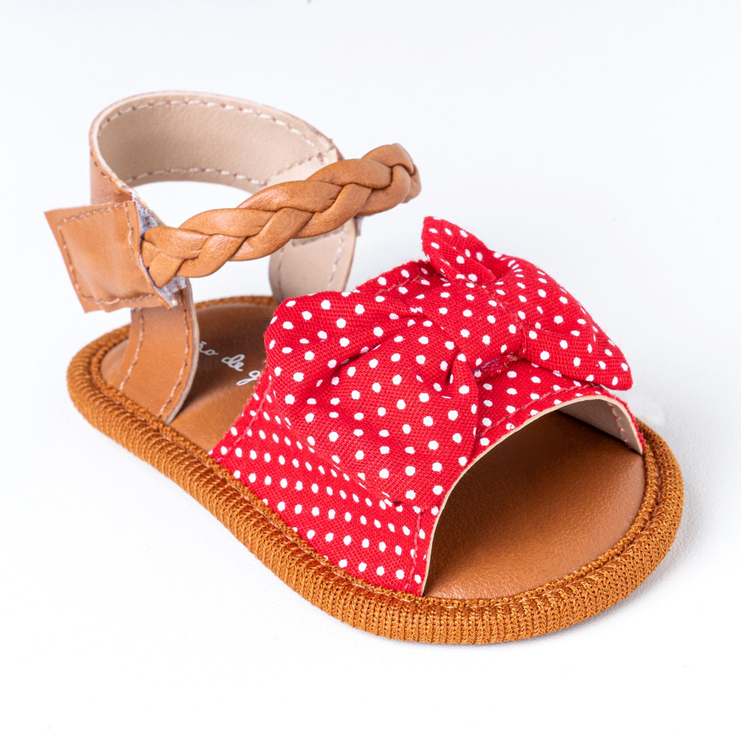 Sandália de Bebê com Faixa de Cabelo Maxi Lacinho Poá Vermelho Tam 15