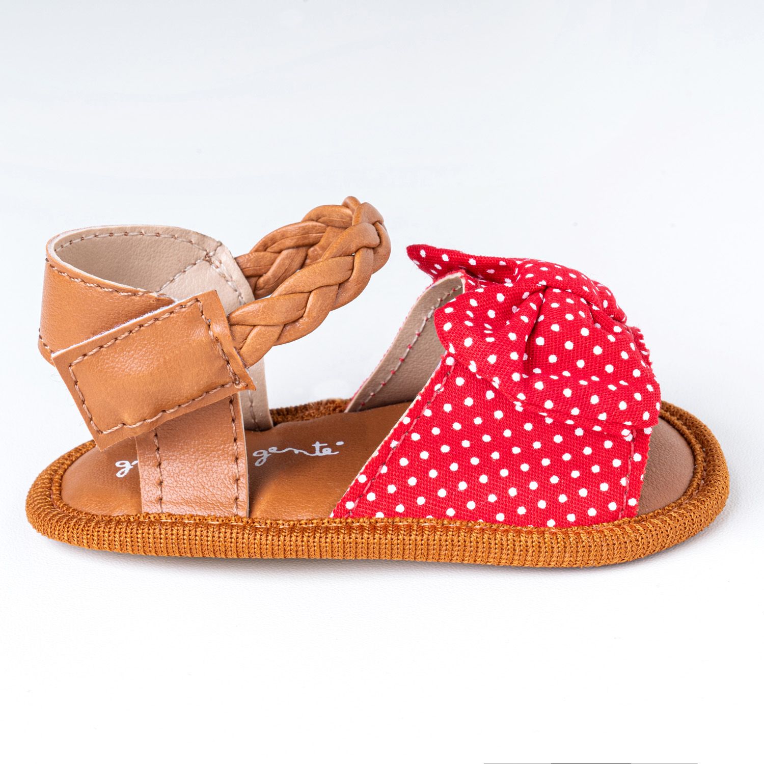 Sandália de Bebê com Faixa de Cabelo Maxi Lacinho Poá Vermelho Tam 15