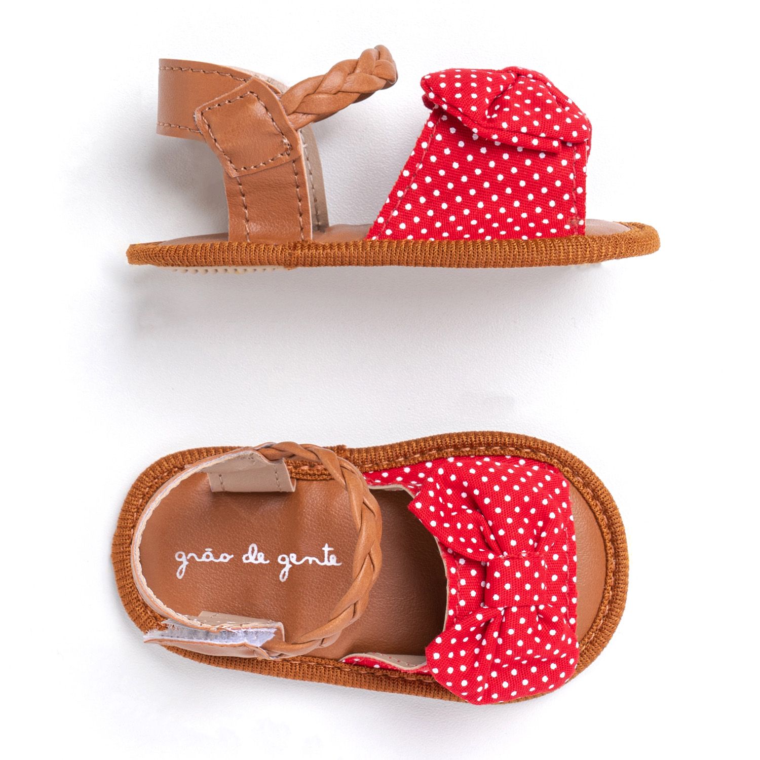Sandália de Bebê com Faixa de Cabelo Maxi Lacinho Poá Vermelho Tam 15
