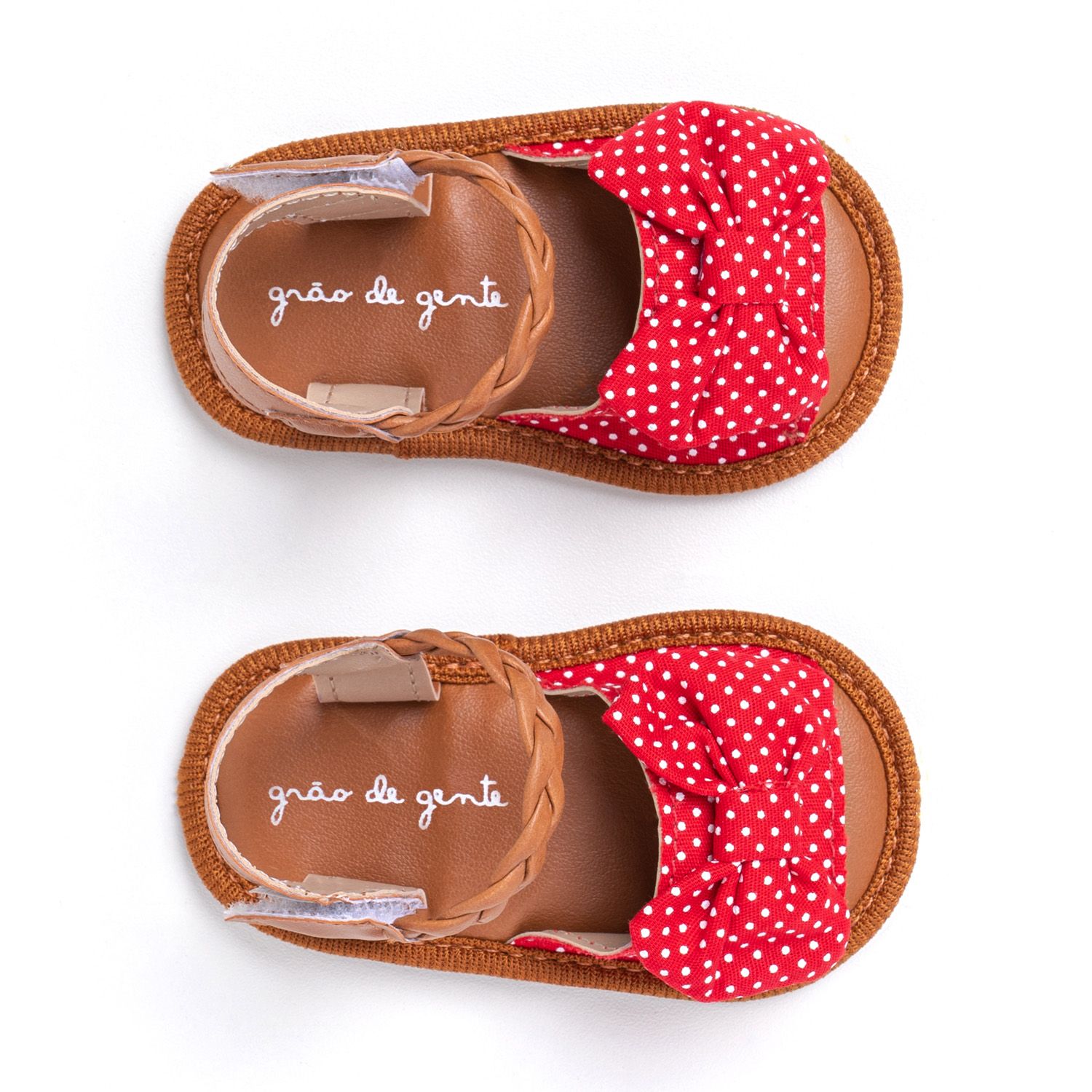 Sandália de Bebê com Faixa de Cabelo Maxi Lacinho Poá Vermelho Tam 15