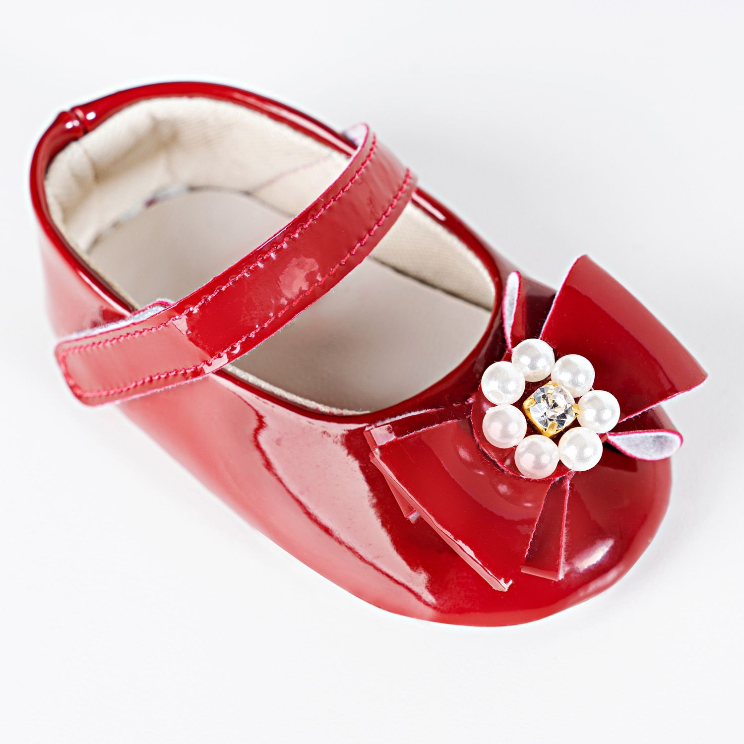 Sapatilha de Bebê Flor de Pérola Verniz Branco Tam 15