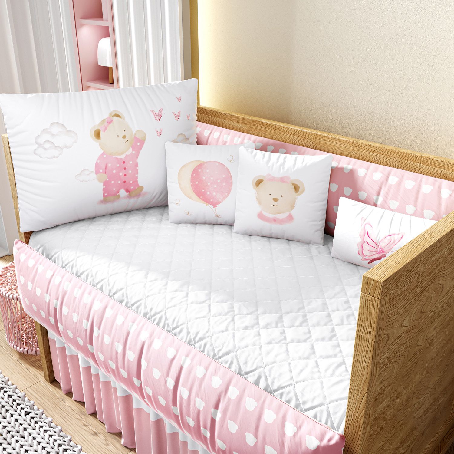 Kit Berço Ursinha de Pijama Rosa