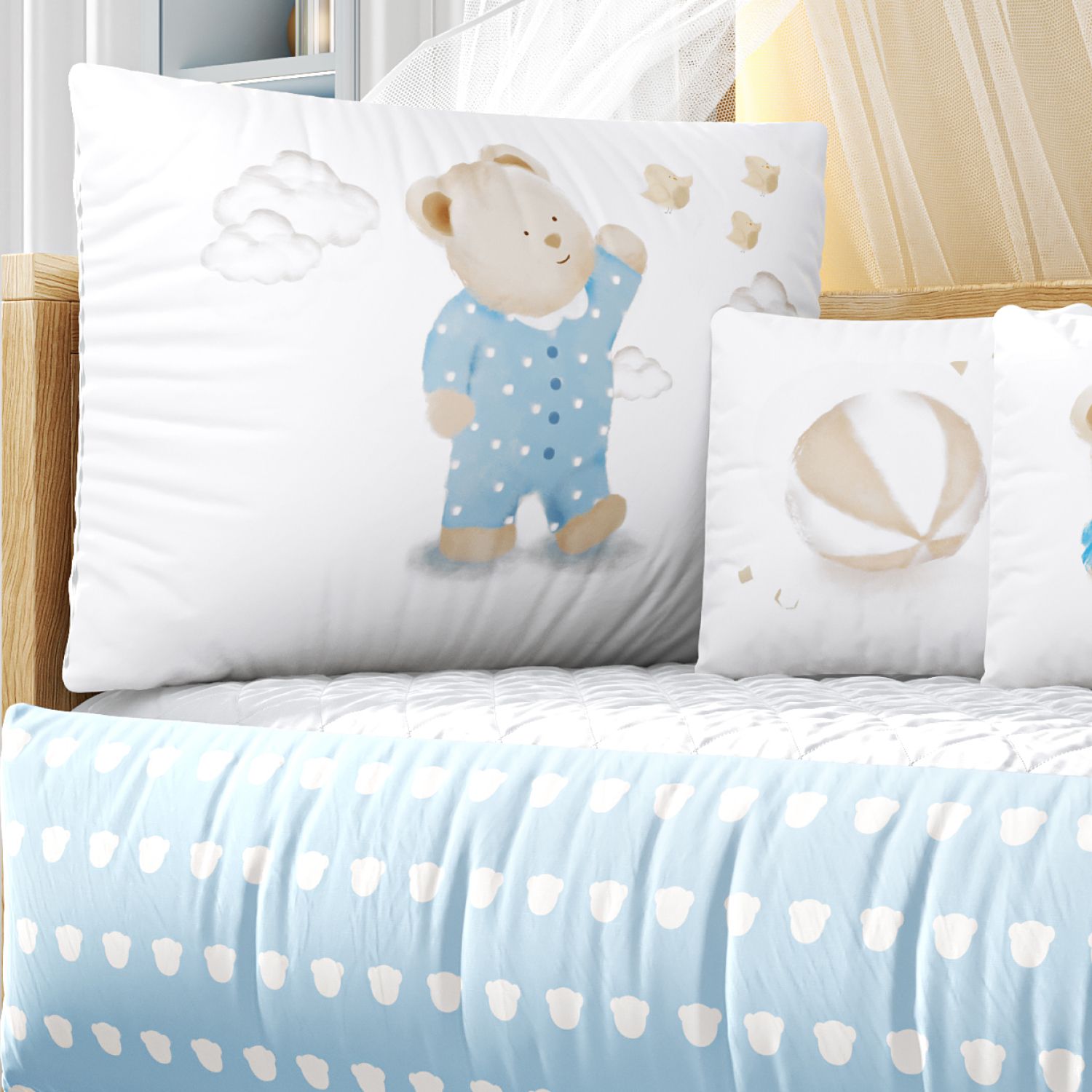 Kit Berço Ursinho de Pijama Azul