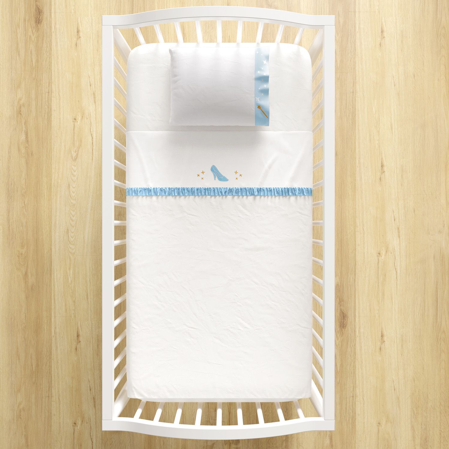 Jogo de Lençol Berço Bordado Princesa Cinderela 3 peças