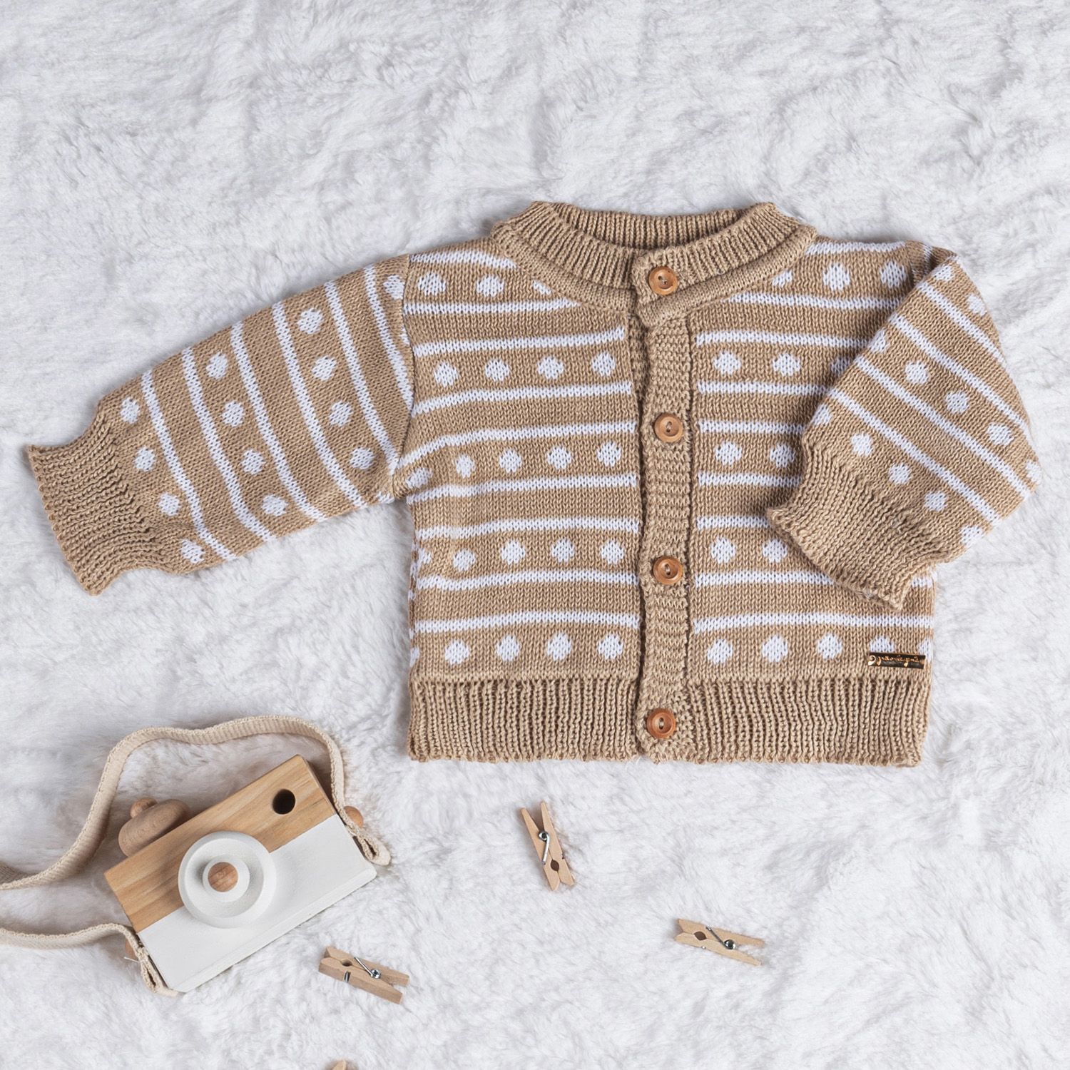 Casaquinho Tricot Listra Poá Bege