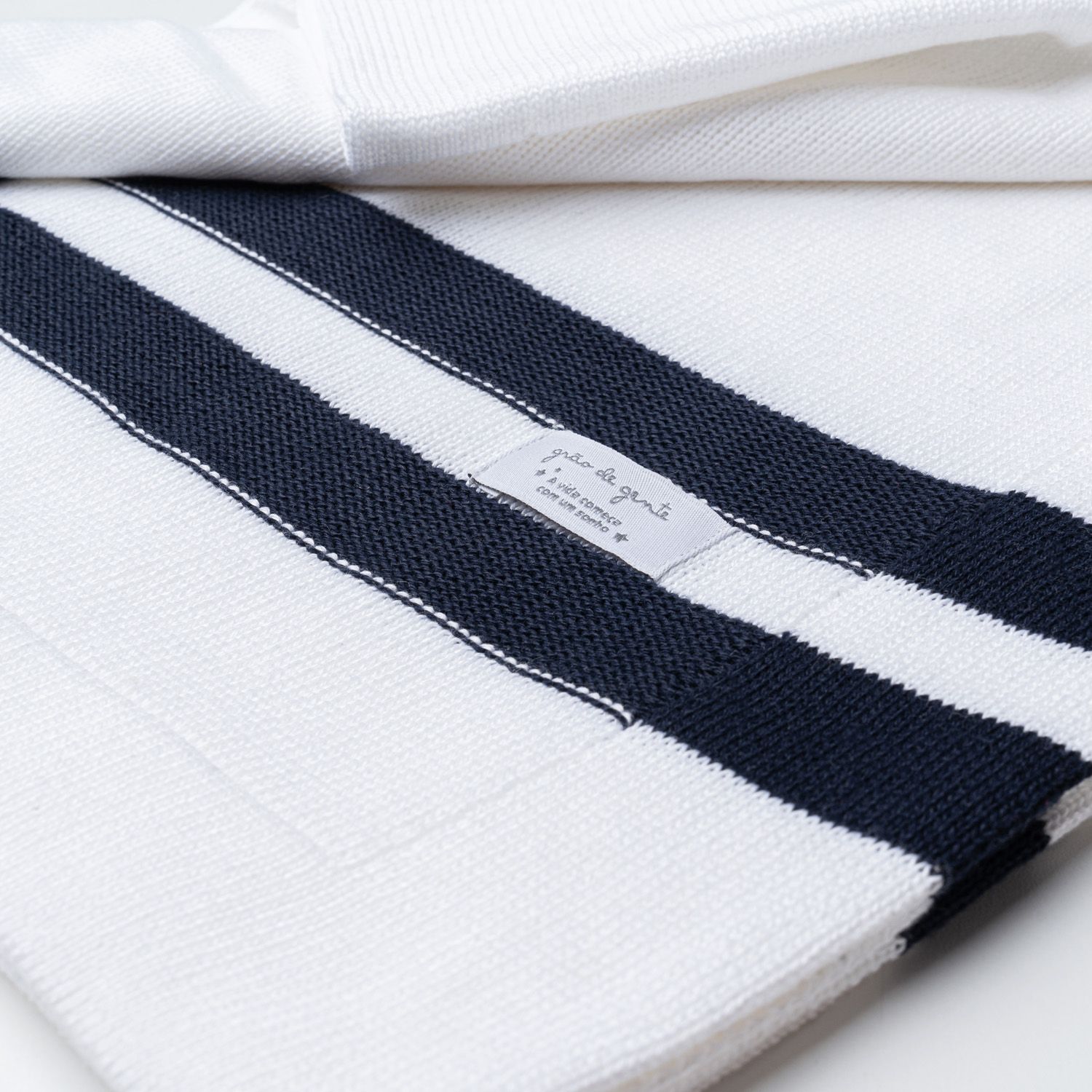 Saída Maternidade Tricot Macacão e Casaquinho Branco e Azul Marinho 03 Peças