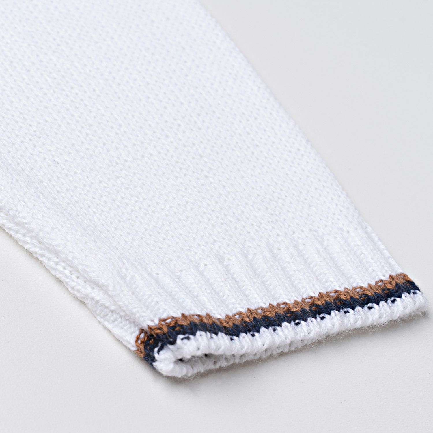 Conjunto Tricot Suéter e Calça Baseball Listras Bege e Azul Marinho 02 Peças