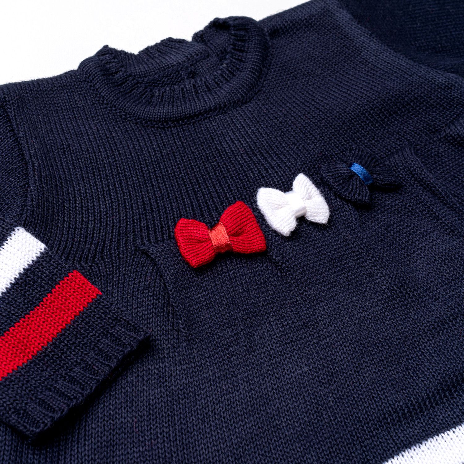 Saída Maternidade Tricot Vestido e Calça Navy Azul Marinho e Vermelho 03 Peças