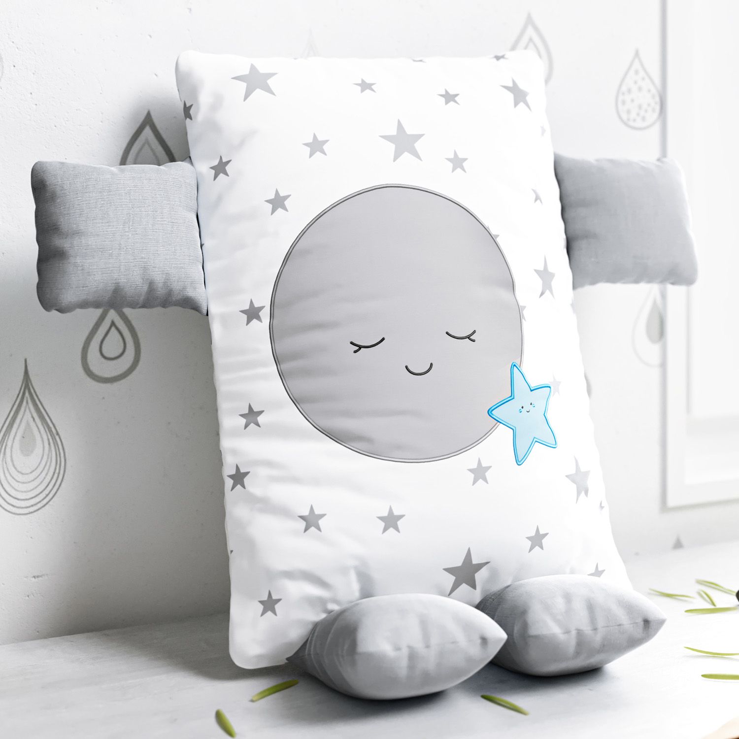 Meu Primeiro Presente Amiguinha Lua Cinza e Azul 03 Peças