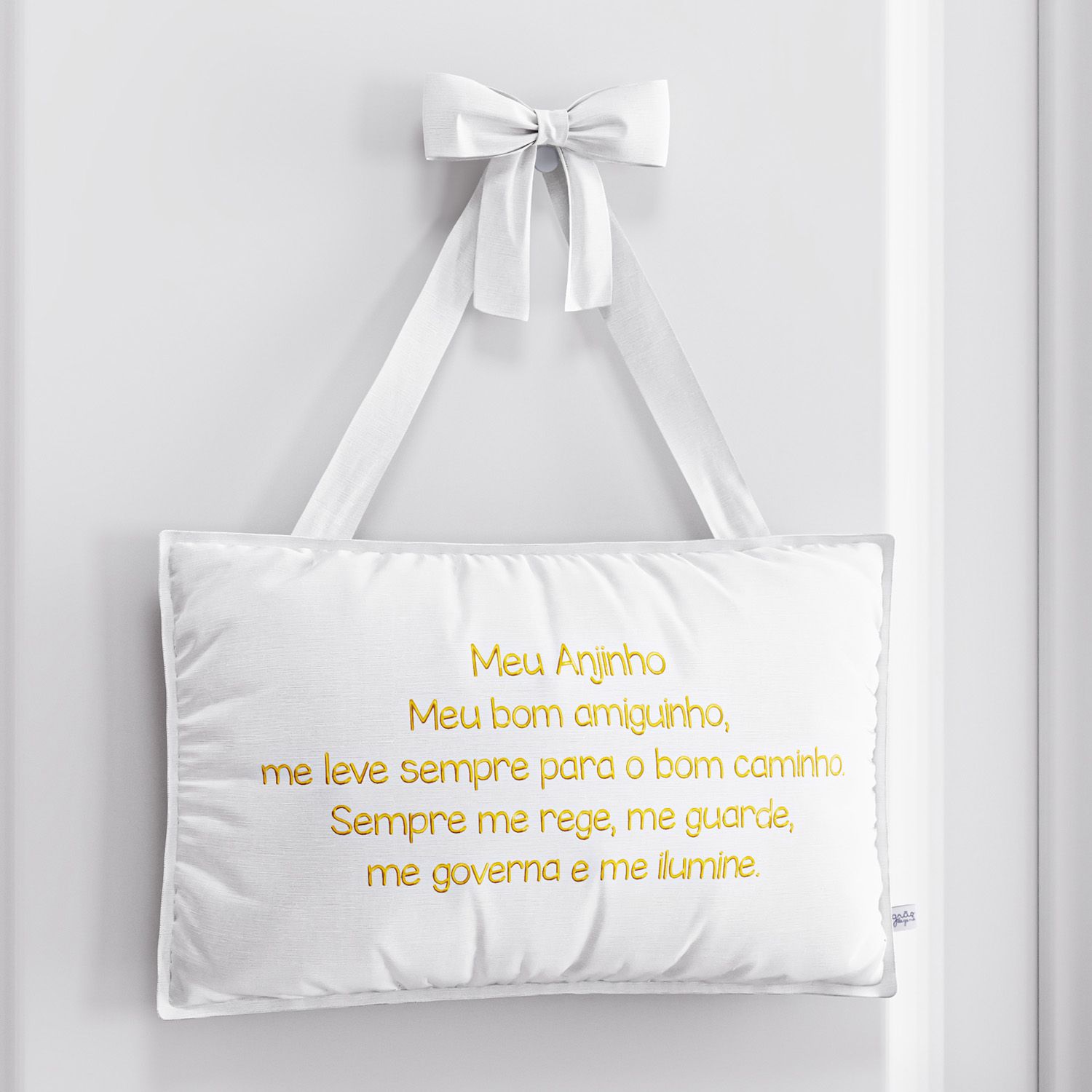 Almofadinha Oração de Berço Anjinho da Guarda Branco e Rosa