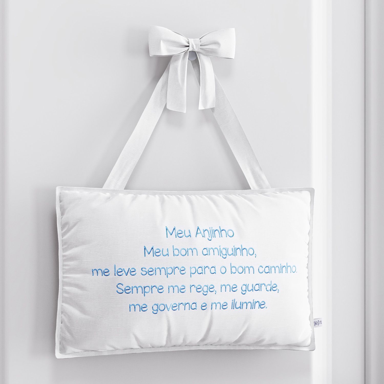 Almofadinha Oração de Berço Anjinho da Guarda Branco e Rosa