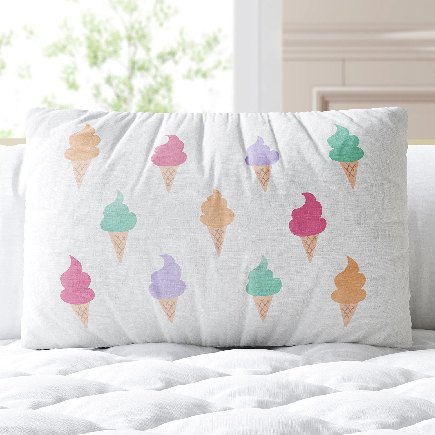 Almofada Retangular Sorvete de Casquinha Colorido 35cm