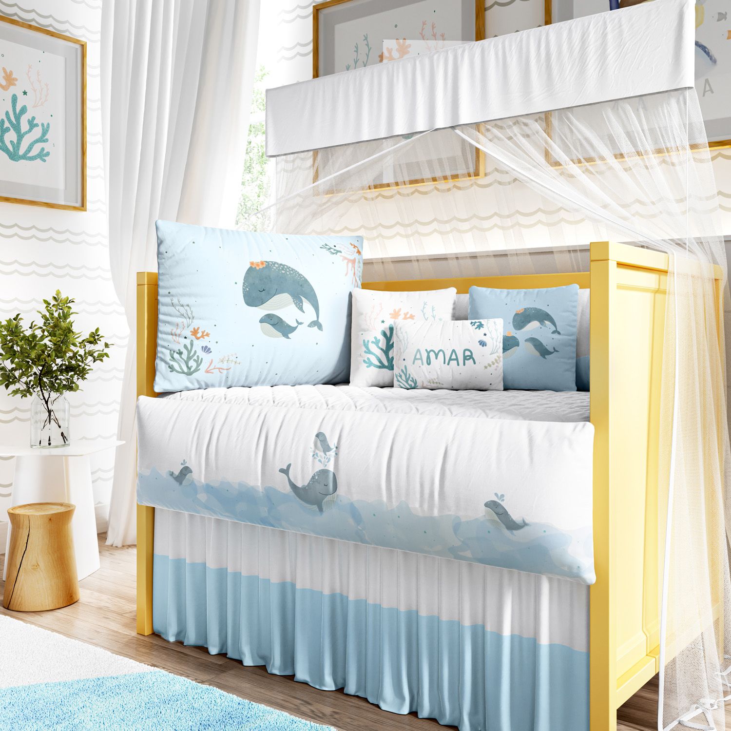 Kit Berço Mamãe e Bebê Baleia