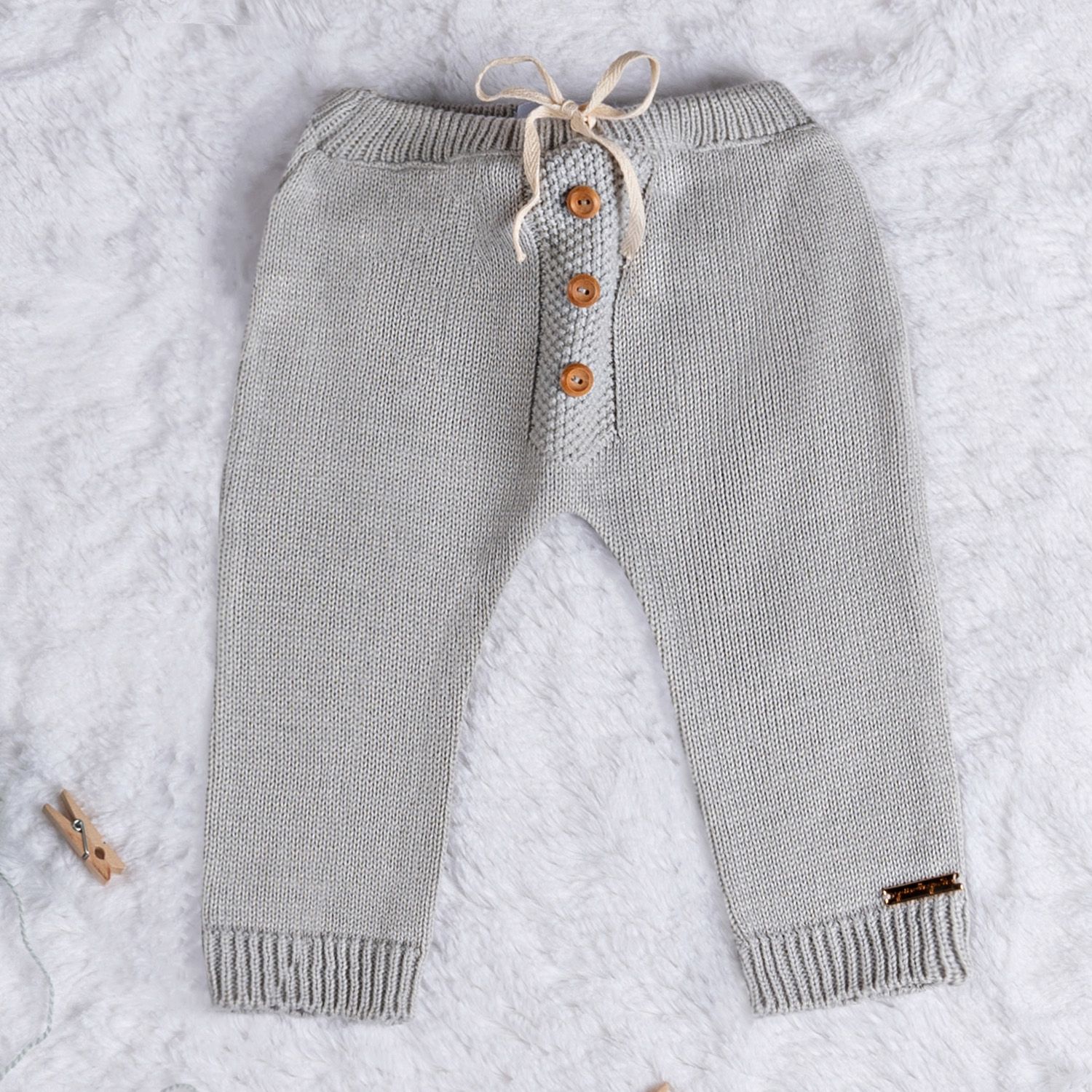 Calça Bebê Saruel Tricot com Botões Azul Marinho