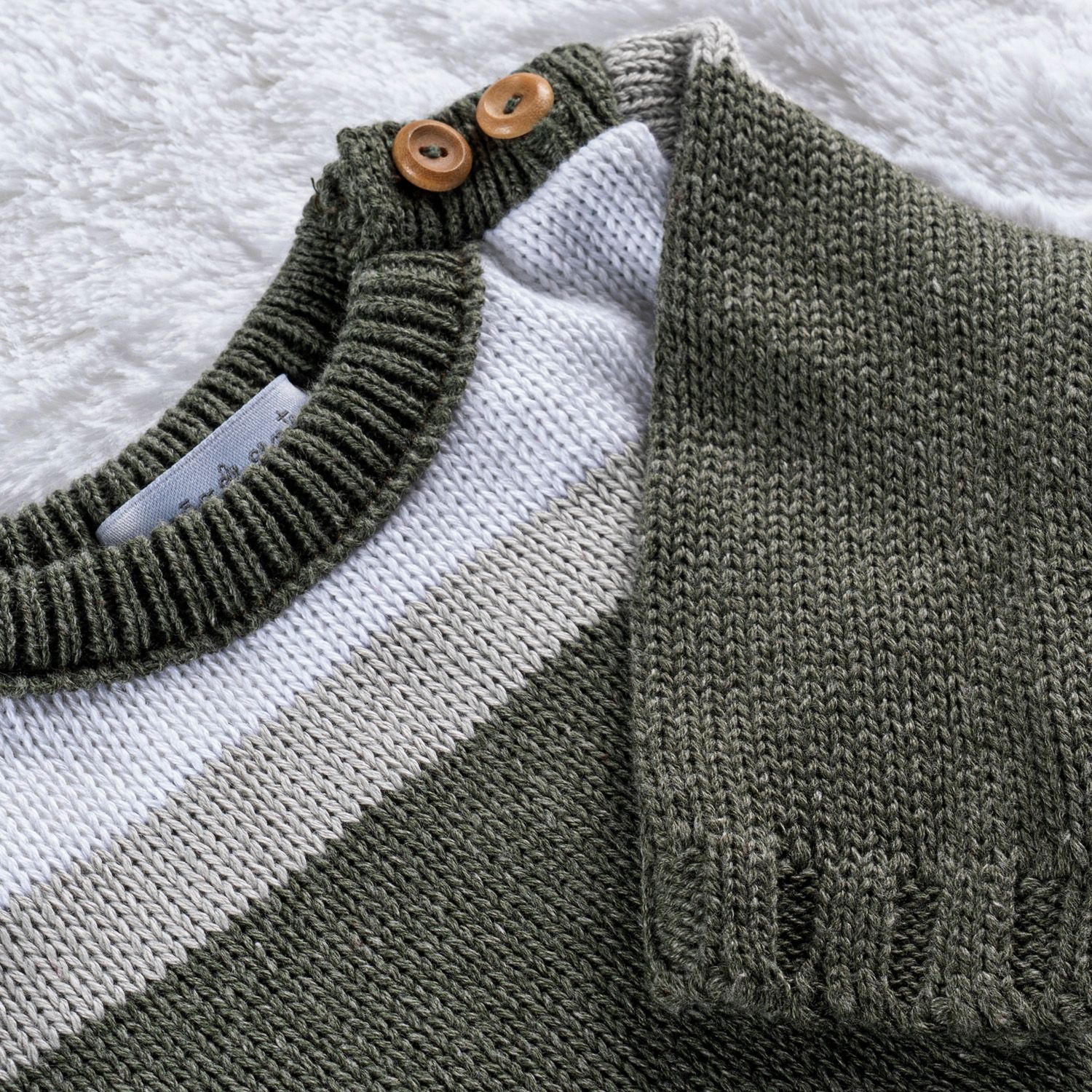 Casaquinho Tricot Listra Verde Musgo e Cinza