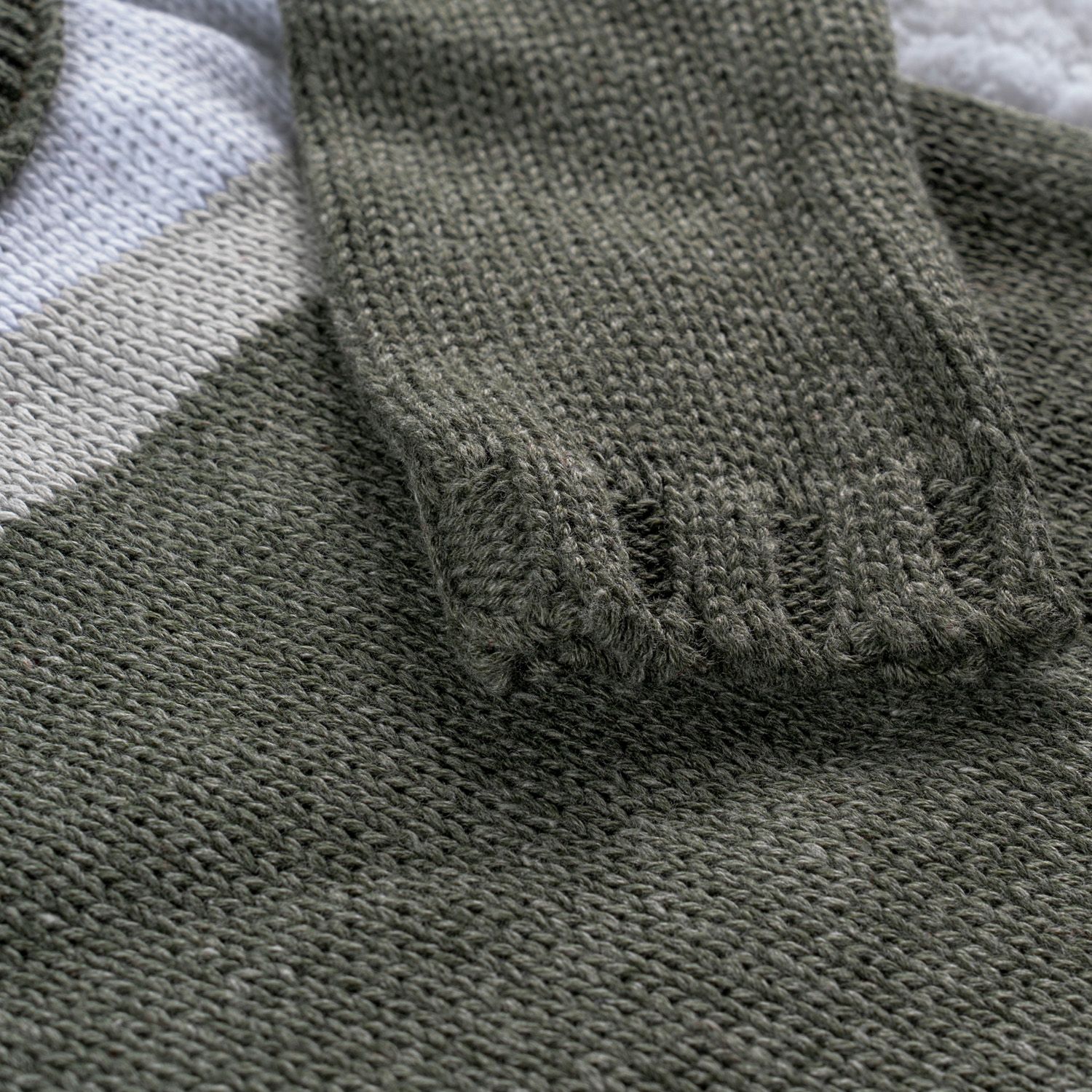 Casaquinho Tricot Listra Verde Musgo e Cinza