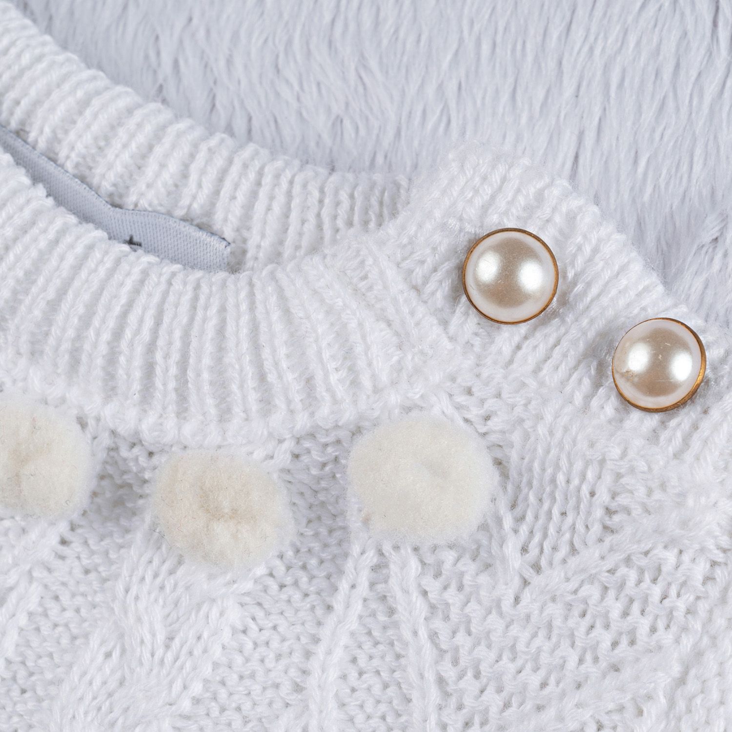 Vestido Tricot Pompom Branco Chantilly