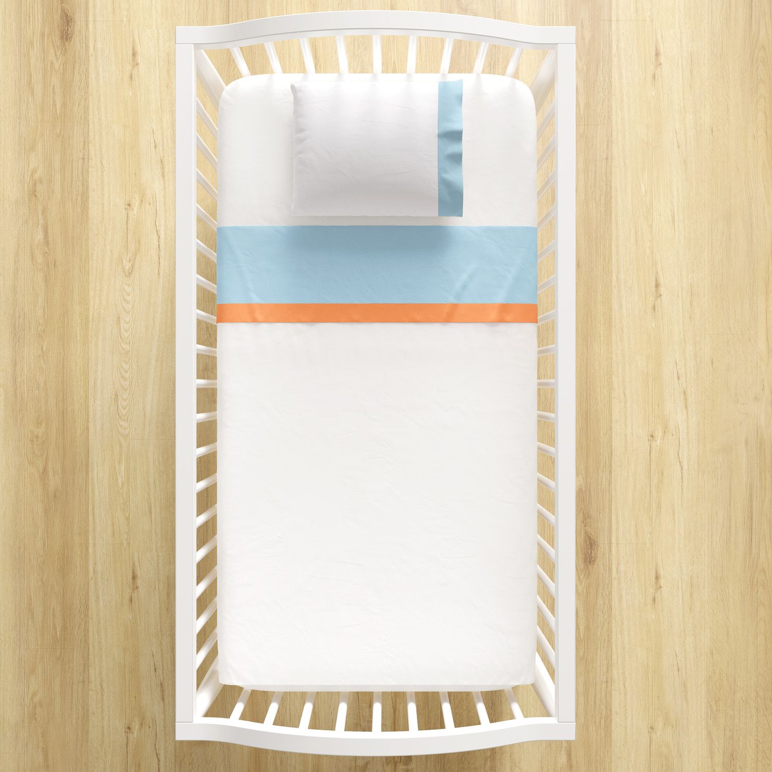 Jogo de Lençol Berço Azul e Laranja 3 peças