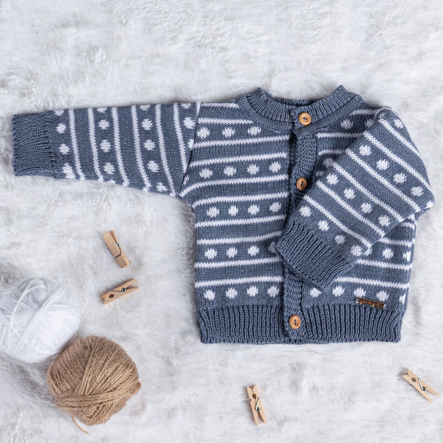 Casaquinho Tricot Listra Poá Bege