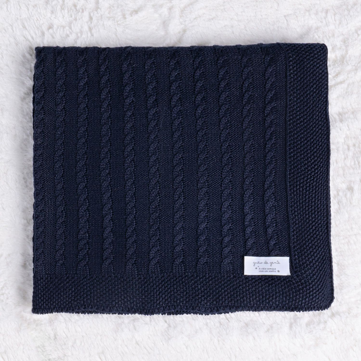 Manta Bebê Tricot Trança Azul Marinho 80cm