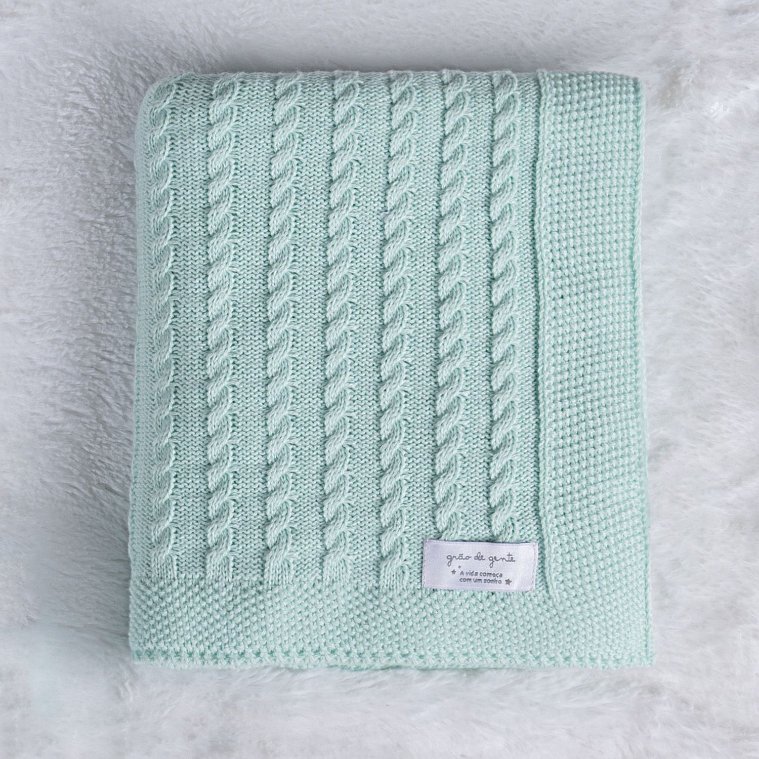 Manta Bebê Tricot Trança Azul Marinho 80cm