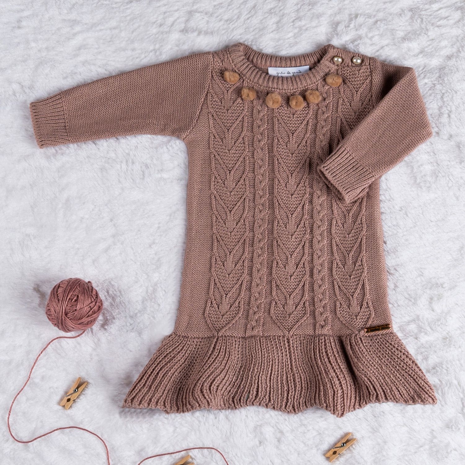 Vestido Tricot Pompom Branco Chantilly