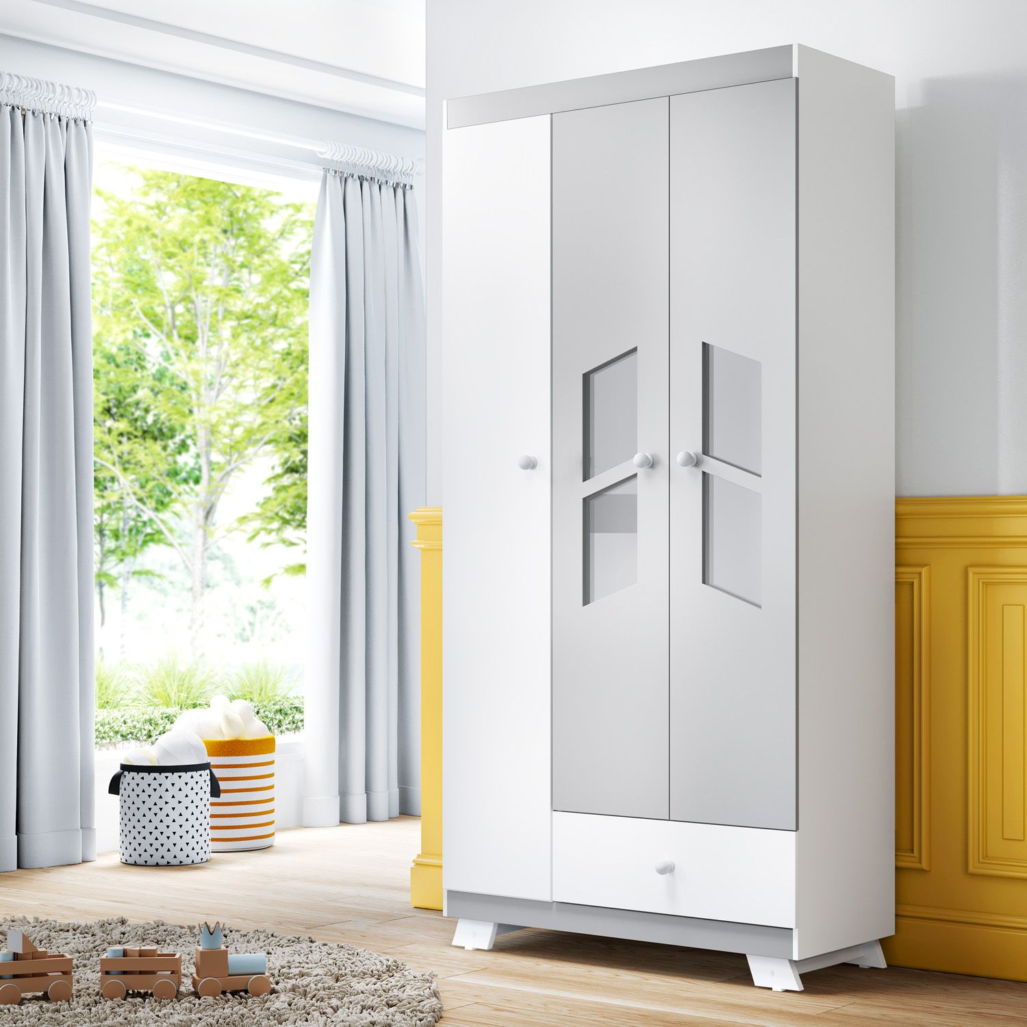 Guarda Roupa Infantil Branco 3 Portas Retrô Chique